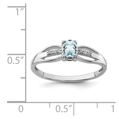 Sterling Silver Rhod Plated Diamond Aquamarine Ring