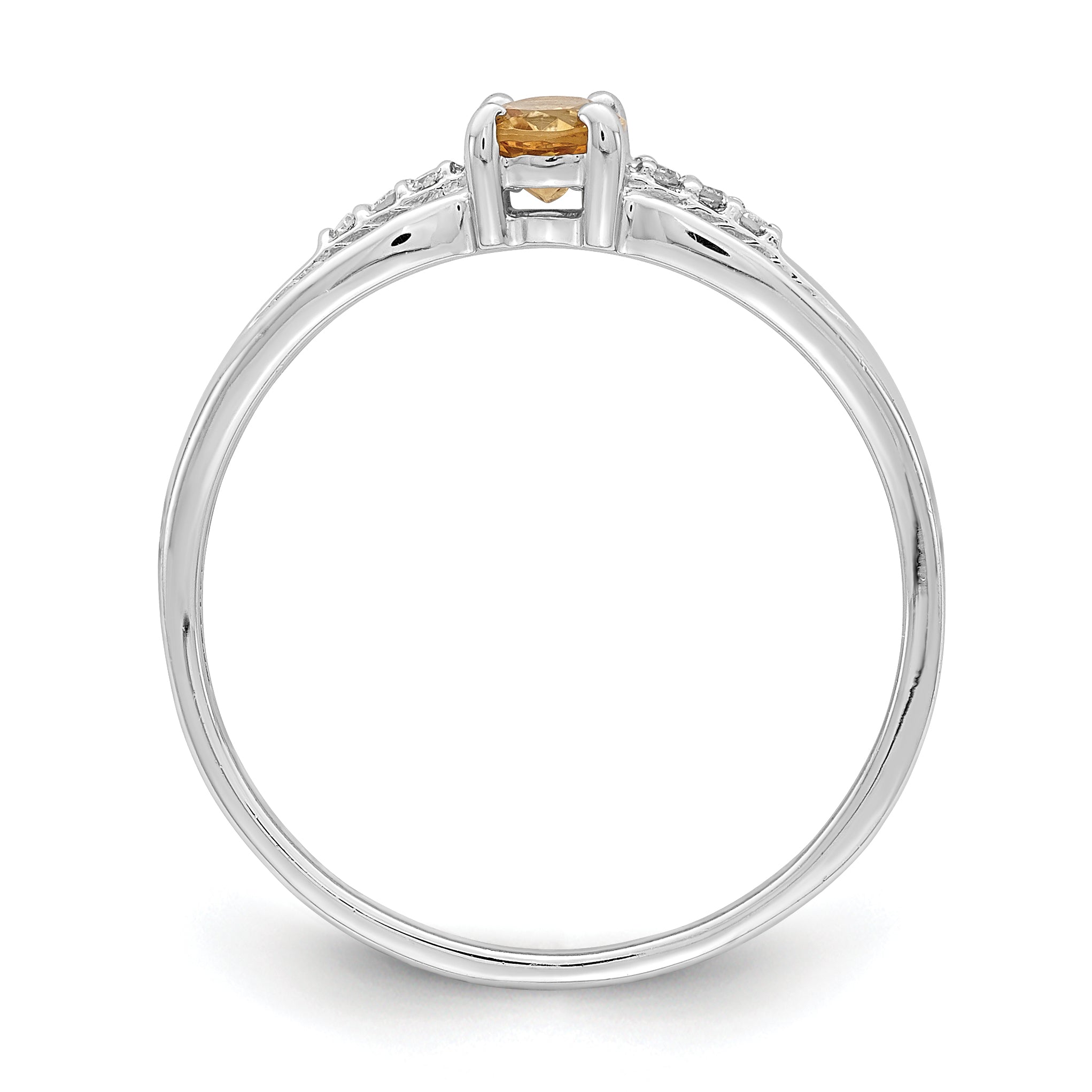 Sterling Silver Rhod Plated Diamond Citrine Ring