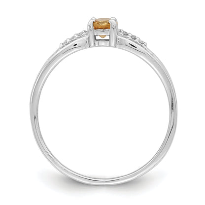 Sterling Silver Rhod Plated Diamond Citrine Ring