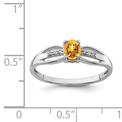 Sterling Silver Rhod Plated Diamond Citrine Ring
