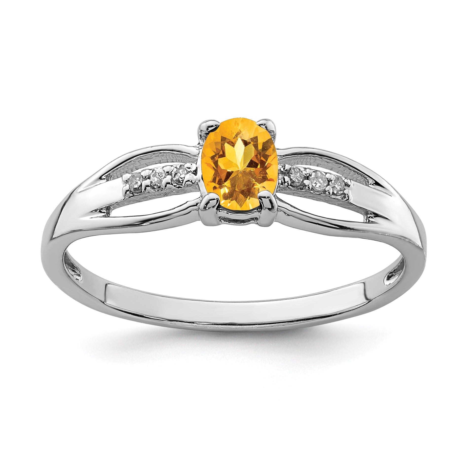 Sterling Silver Rhod Plated Diamond Citrine Ring