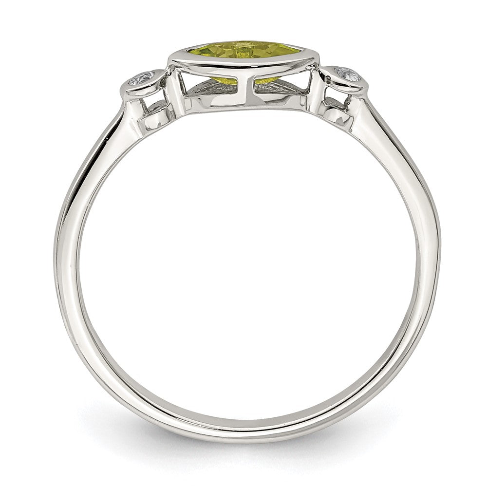 Sterling Silver Rhodium Plated Polished Peridot And White Topaz Ring