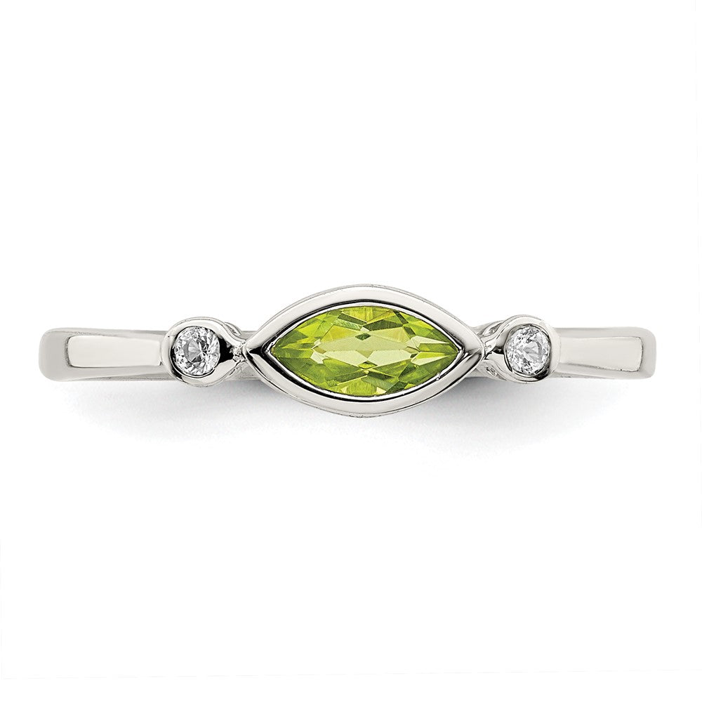 Sterling Silver Rhodium Plated Polished Peridot And White Topaz Ring