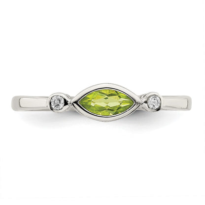 Sterling Silver Rhodium Plated Polished Peridot And White Topaz Ring