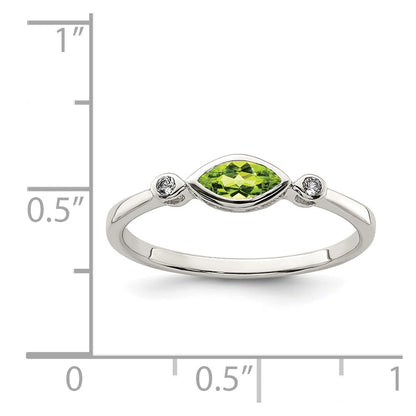 Sterling Silver Rhodium Plated Polished Peridot And White Topaz Ring