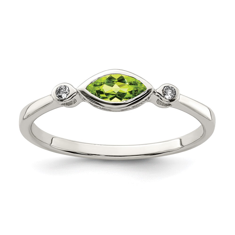 Sterling Silver Rhodium Plated Polished Peridot And White Topaz Ring