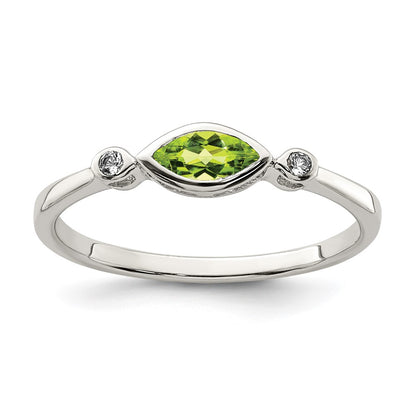 Sterling Silver Rhodium Plated Polished Peridot And White Topaz Ring