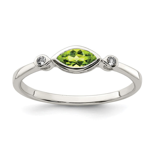 Sterling Silver Rhodium Plated Polished Peridot And White Topaz Ring