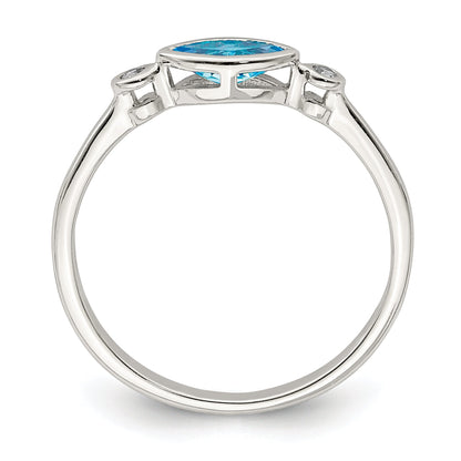 Sterling Silver Rhodium Plated Polished Blue Topaz/White Topaz Ring