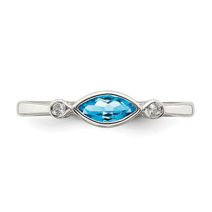 Sterling Silver Rhodium Plated Polished Blue Topaz/White Topaz Ring