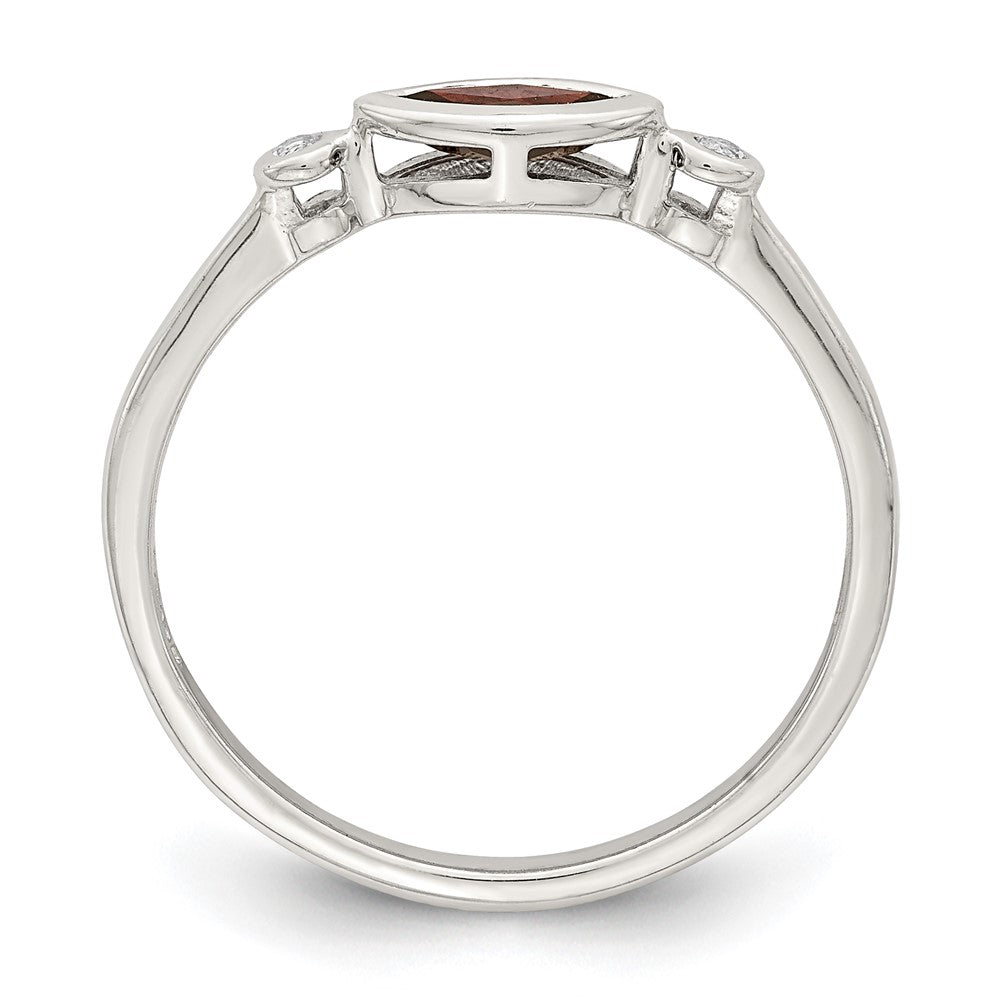 Sterling Silver Rhodium Plated Polished Garnet And White Topaz Ring