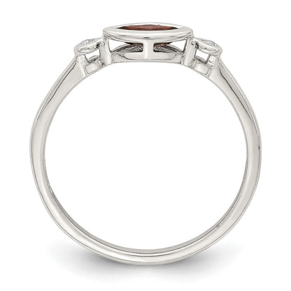 Sterling Silver Rhodium Plated Polished Garnet And White Topaz Ring
