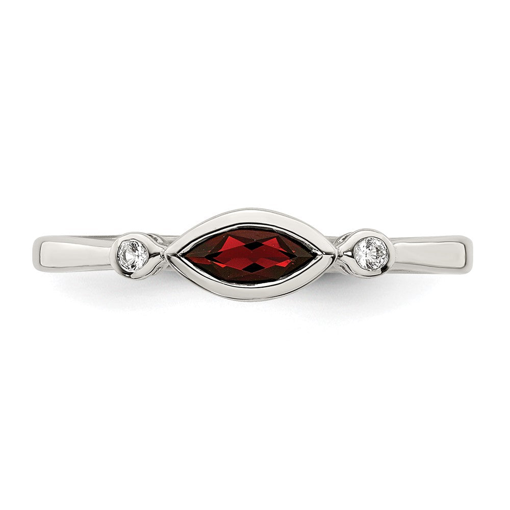 Sterling Silver Rhodium Plated Polished Garnet And White Topaz Ring