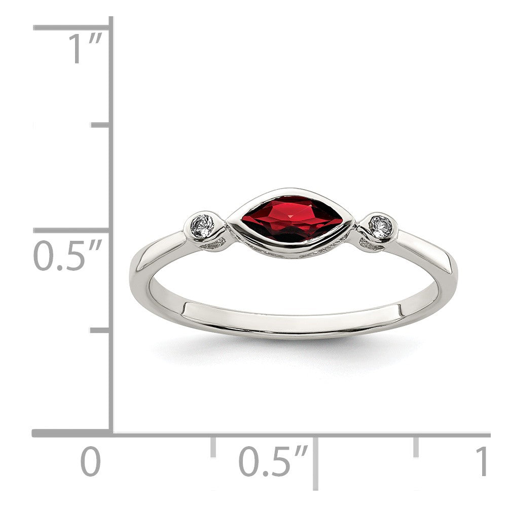 Sterling Silver Rhodium Plated Polished Garnet And White Topaz Ring