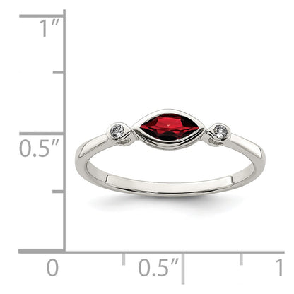 Sterling Silver Rhodium Plated Polished Garnet And White Topaz Ring