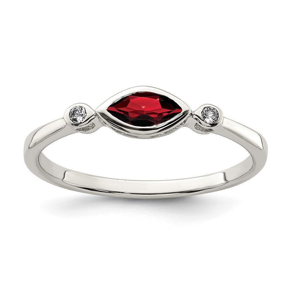 Sterling Silver Rhodium Plated Polished Garnet And White Topaz Ring