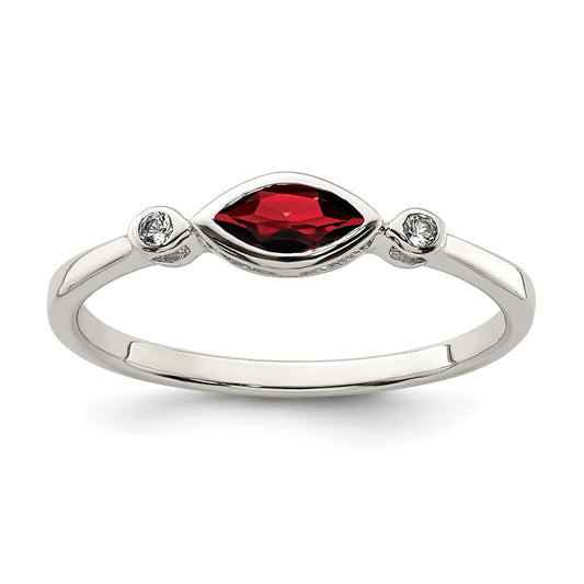 Sterling Silver Rhodium Plated Polished Garnet And White Topaz Ring
