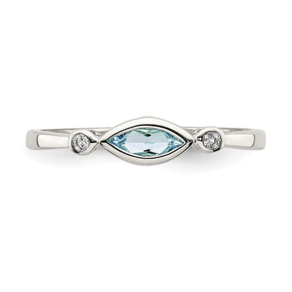 Sterling Silver Rhodium Plated Polished Aquamarine/White Topaz Ring