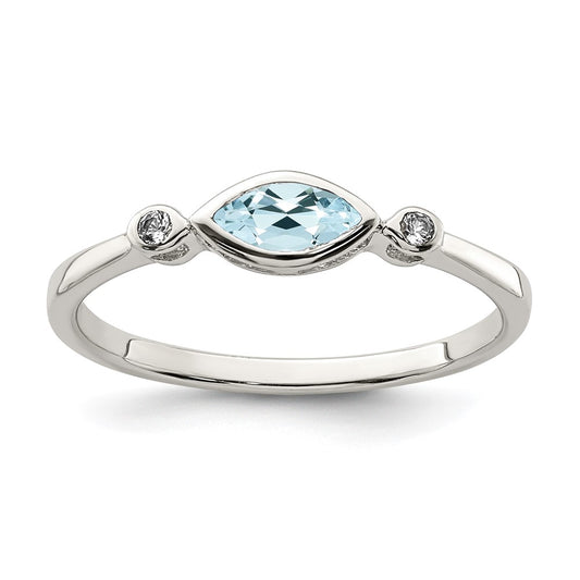 Sterling Silver Rhodium Plated Polished Aquamarine/White Topaz Ring