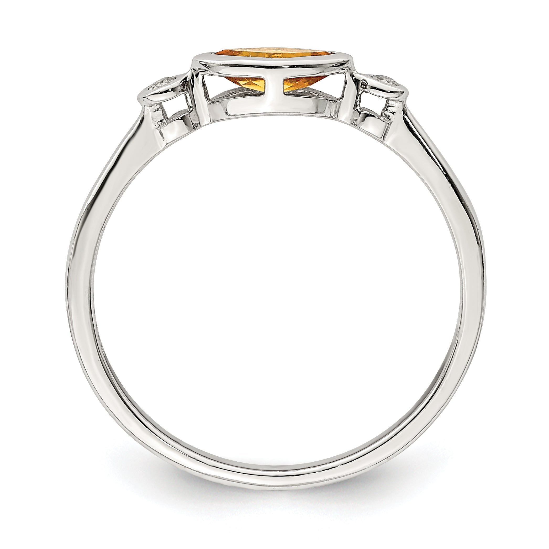 Sterling Silver Rhodium Plated Polished Citrine And White Topaz Ring