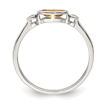 Sterling Silver Rhodium Plated Polished Citrine And White Topaz Ring