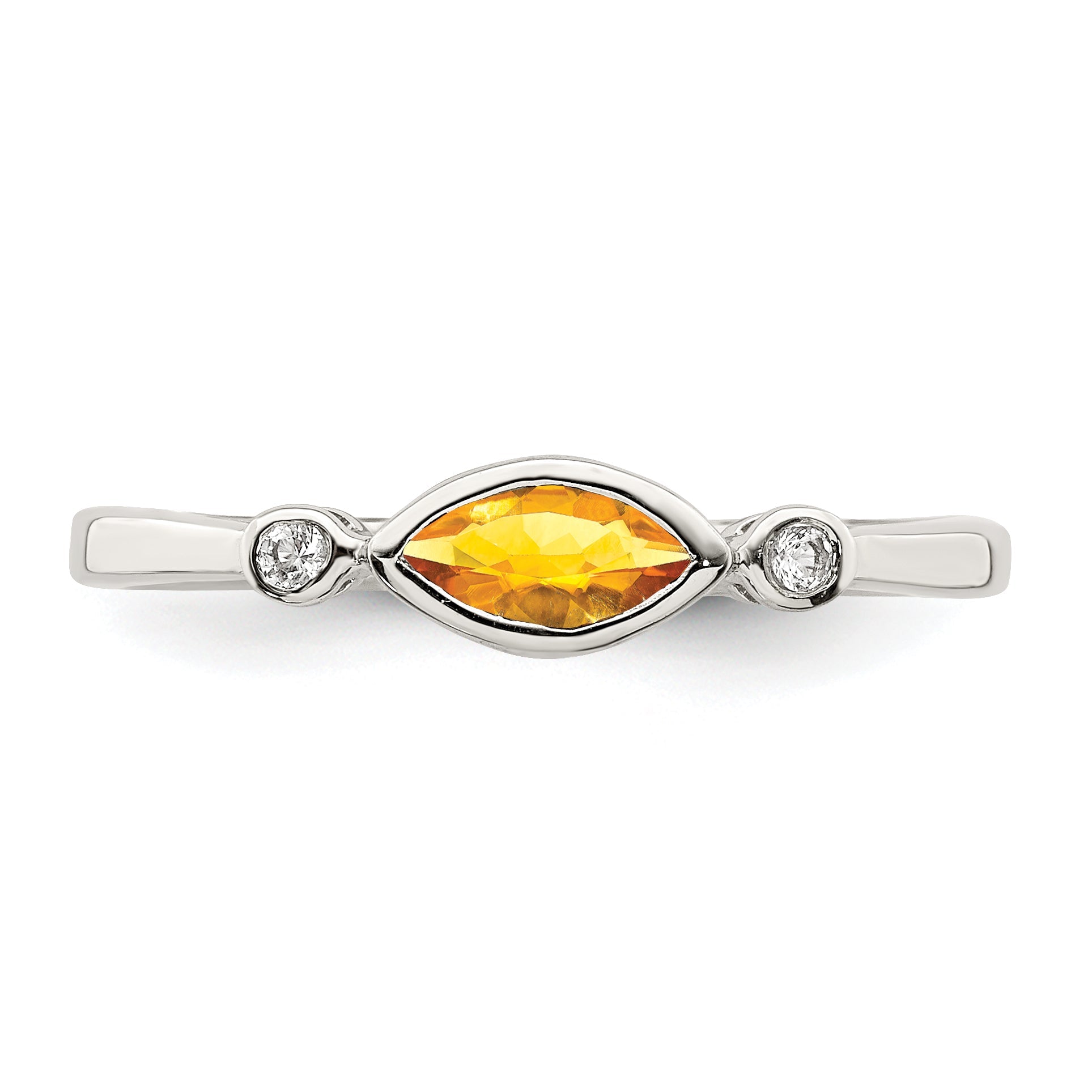 Sterling Silver Rhodium Plated Polished Citrine And White Topaz Ring