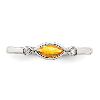 Sterling Silver Rhodium Plated Polished Citrine And White Topaz Ring