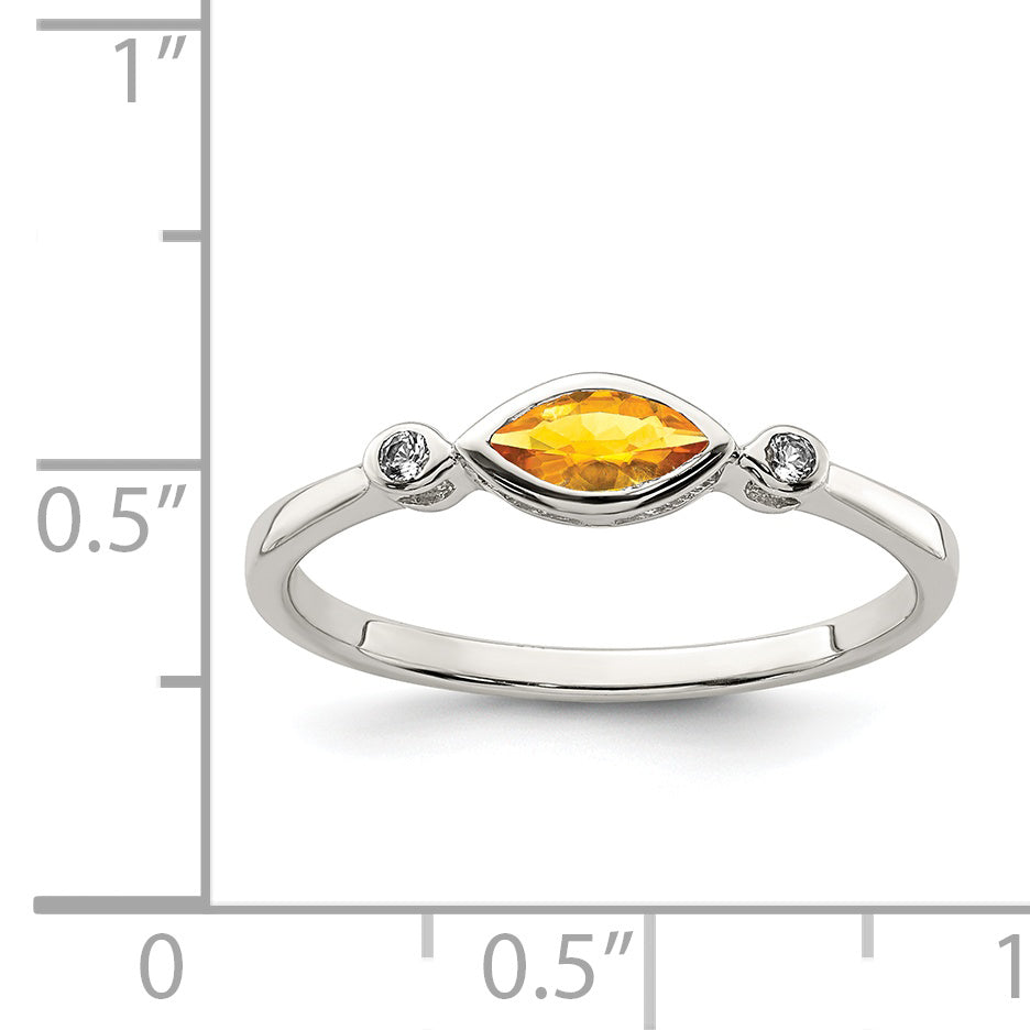 Sterling Silver Rhodium Plated Polished Citrine And White Topaz Ring
