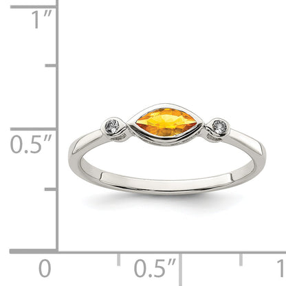 Sterling Silver Rhodium Plated Polished Citrine And White Topaz Ring