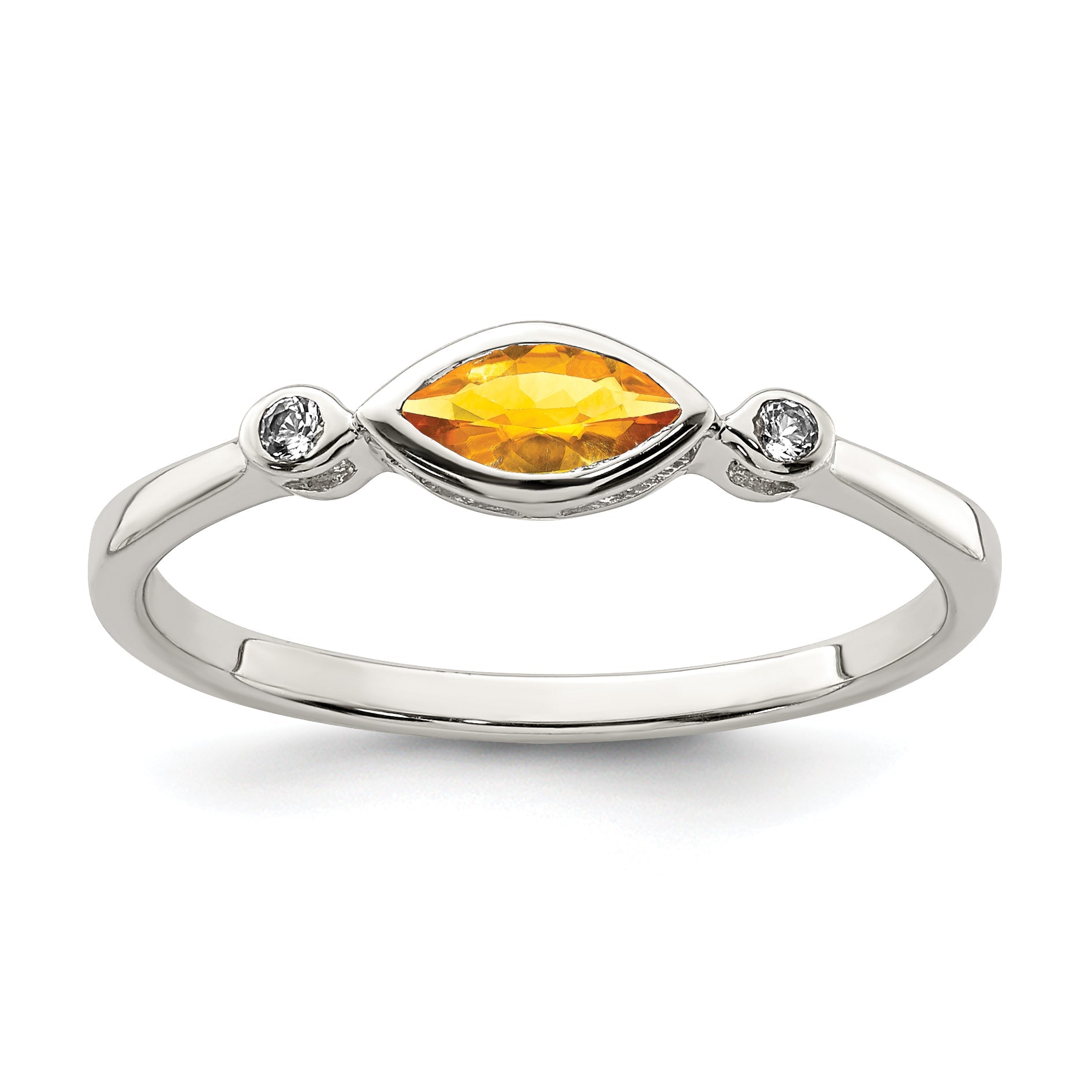 Sterling Silver Rhodium Plated Polished Citrine And White Topaz Ring
