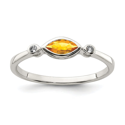 Sterling Silver Rhodium Plated Polished Citrine And White Topaz Ring