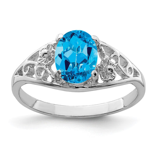 Sterling Silver Rhodium Blue Topaz Ring (Size 8 Only)