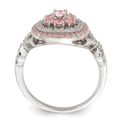 Rose Plated Sterling Silver Pink And White Cz Cushion Ring