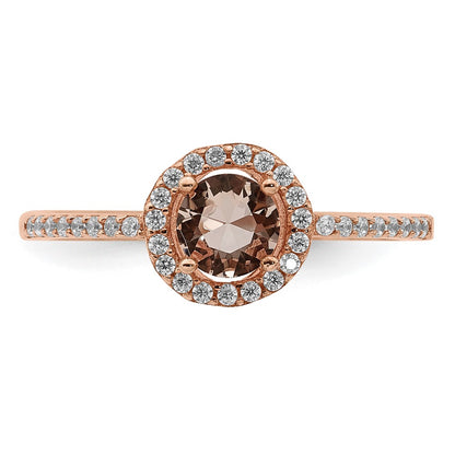Sterling Silver Rose Tone Peach Cz Halo Ring