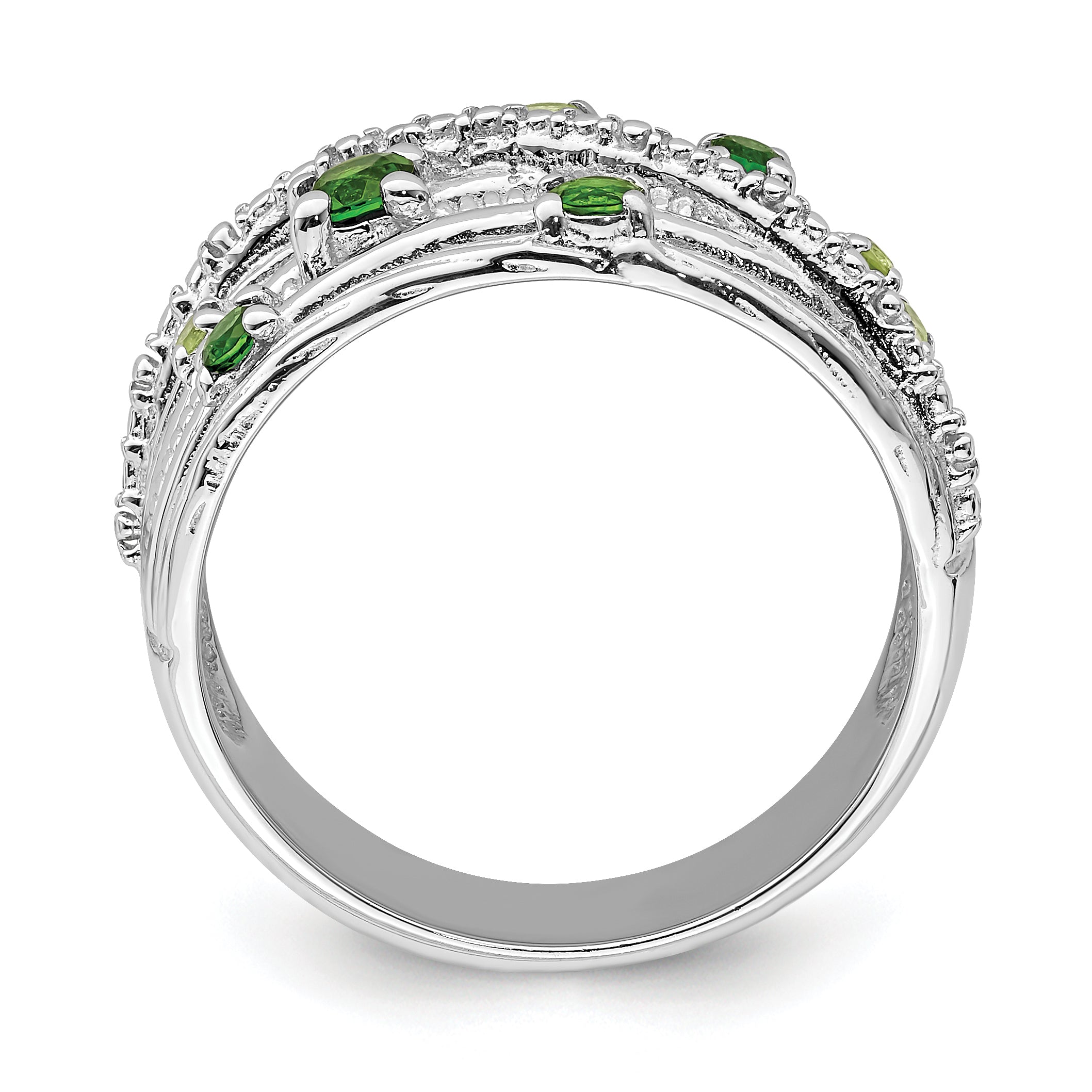 Sterling Silver Rhod Plat Chrome Diopside And Peridot Ring