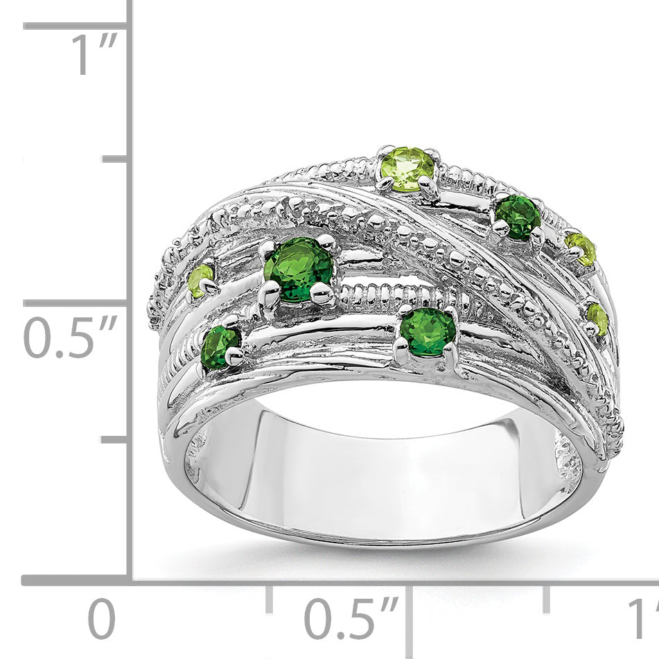 Sterling Silver Rhod Plat Chrome Diopside And Peridot Ring