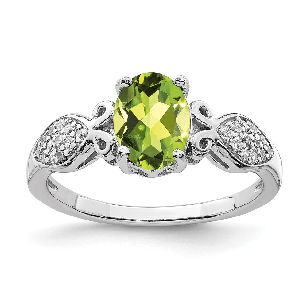 Sterling Silver Rhod Plated Polished Peridot And White Cz Ring