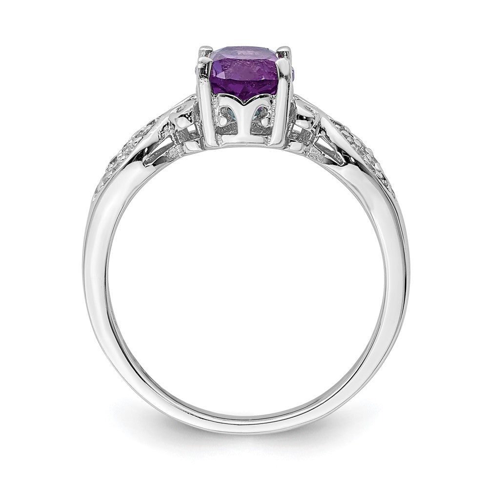 Sterling Silver Rhod Plated Polished Amethyst And White Cz Ring (Size 6 Only)