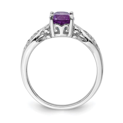 Sterling Silver Rhod Plated Polished Amethyst And White Cz Ring (Size 6 Only)