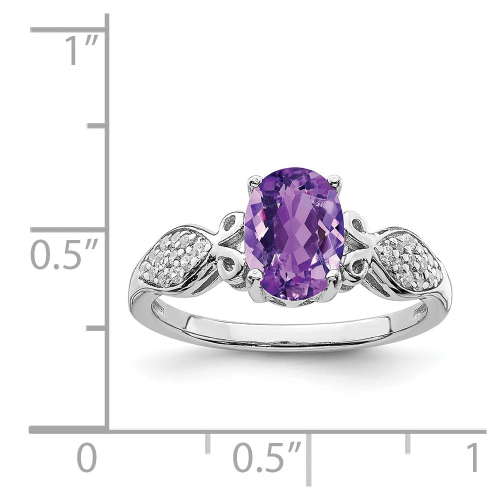 Sterling Silver Rhod Plated Polished Amethyst And White Cz Ring (Size 6 Only)