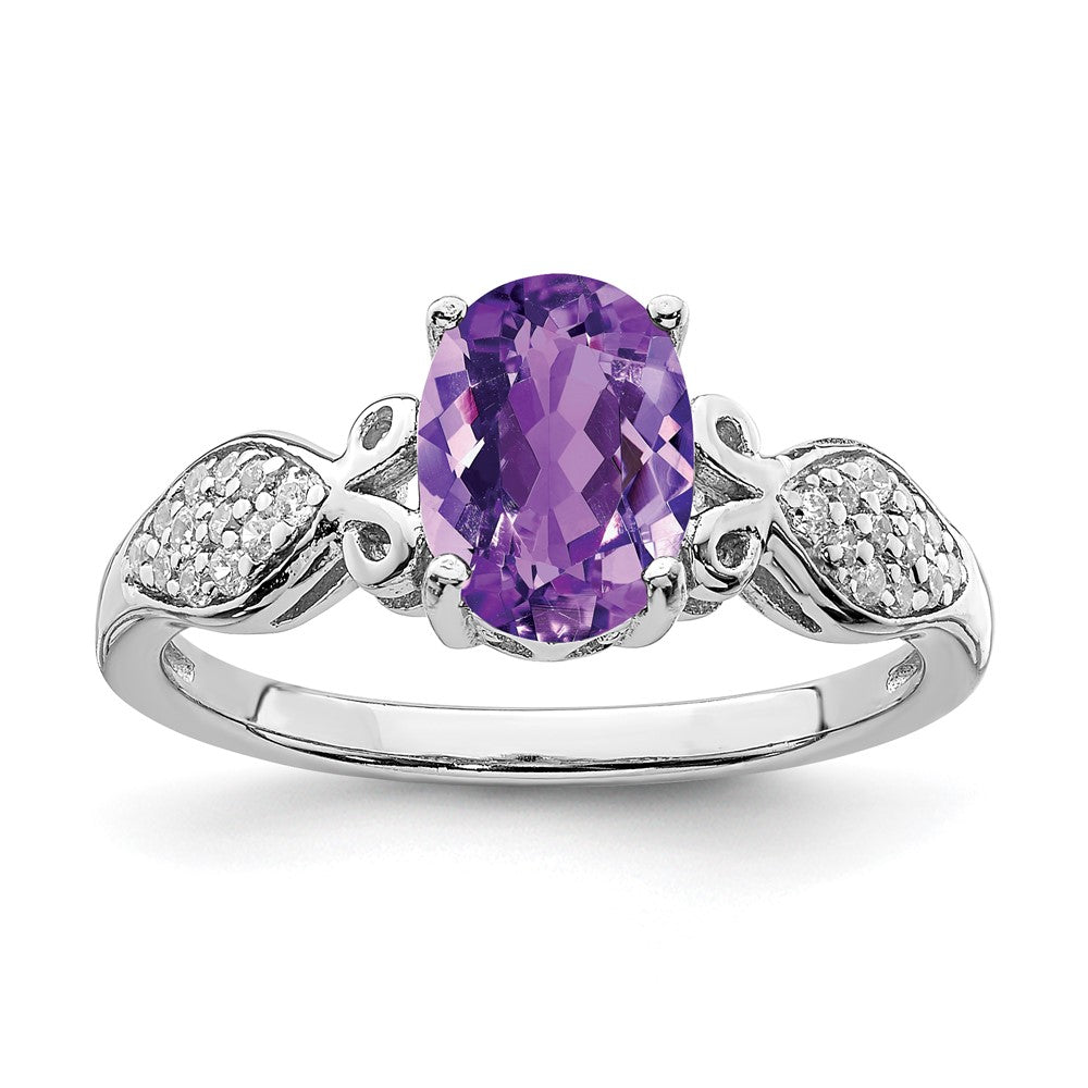 Sterling Silver Rhod Plated Polished Amethyst And White Cz Ring (Size 6 Only)