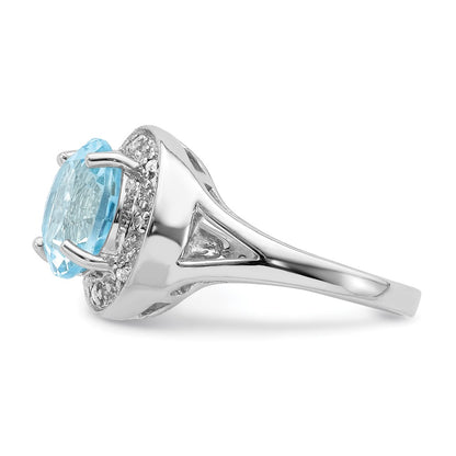 Sterling Silver Rhodium Plated 10mm Round Blue Topaz & Cz Ring