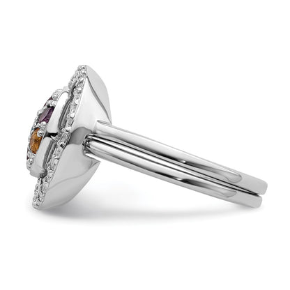 Sterling Silver Rhodium Plated Multi Gemstone Halo 2 Ring Set