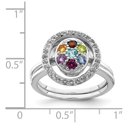 Sterling Silver Rhodium Plated Multi Gemstone Halo 2 Ring Set