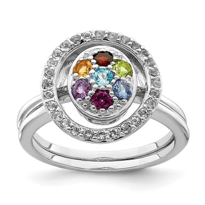 Sterling Silver Rhodium Plated Multi Gemstone Halo 2 Ring Set