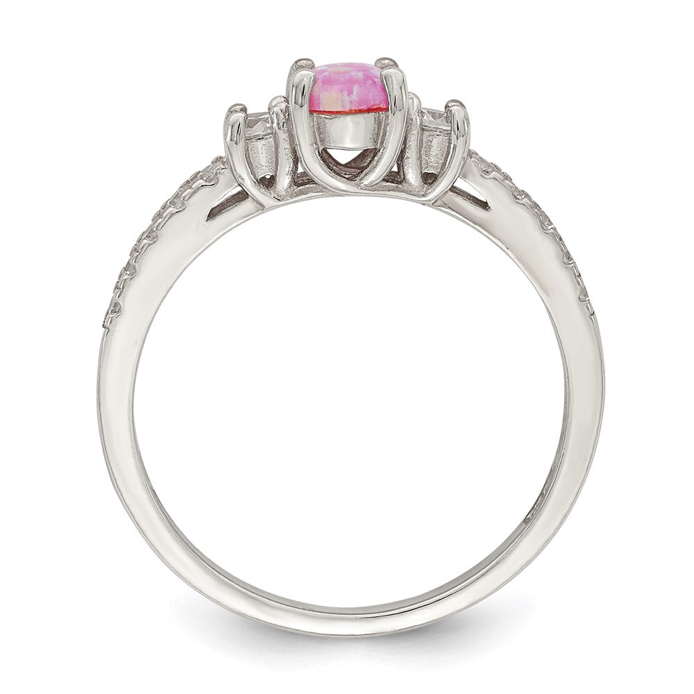 Sterling Silver Rose Tone Created Pink Opal And Cz Ring