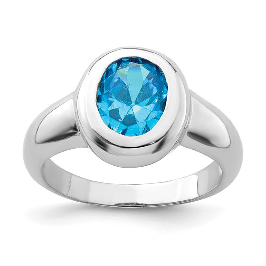 Sterling Silver Rhodium Blue Topaz Ring (Size 8 Only)
