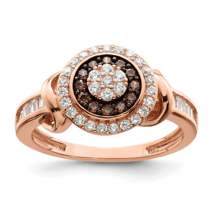 Sterling Silver Rose Tone Black Rhodium Plated Cz Fancy Ring