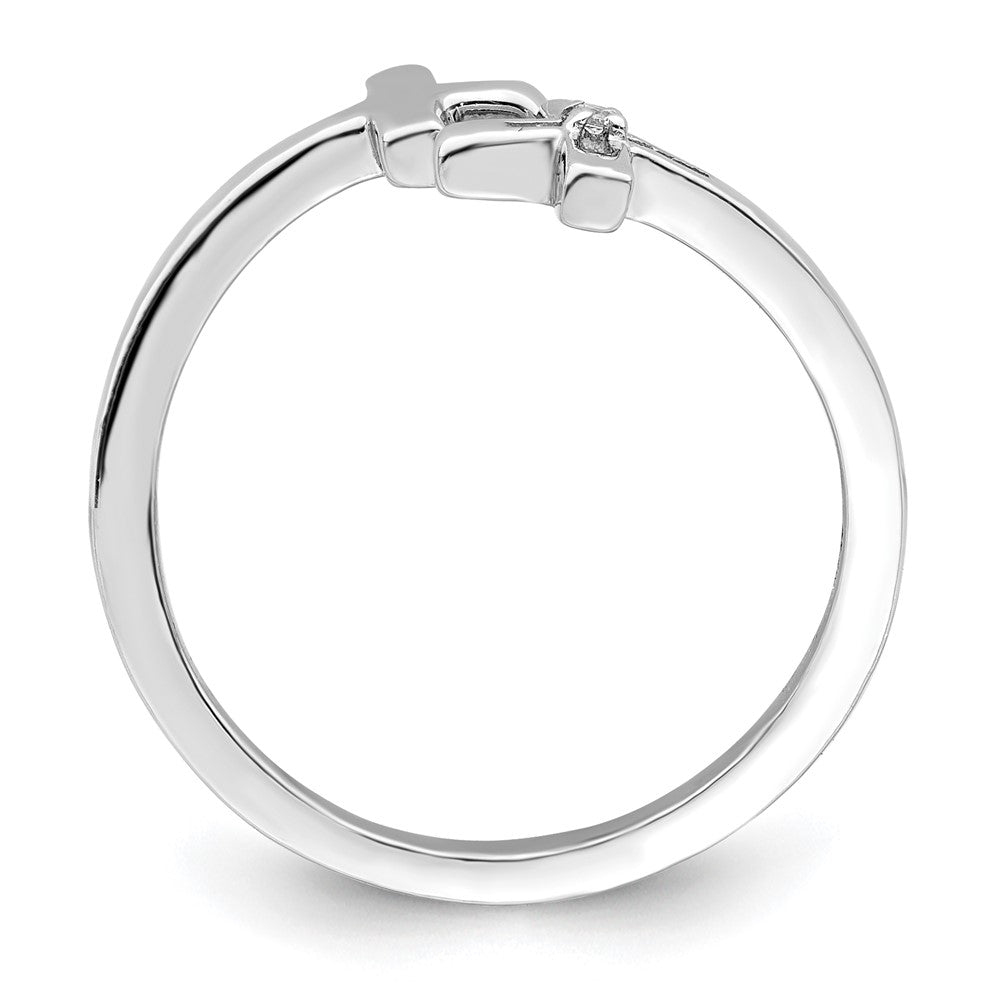 Sterling Silver Rhodium Plated Cz Double Cross Adjustable Ring