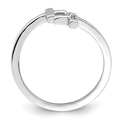 Sterling Silver Rhodium Plated Cz Double Cross Adjustable Ring